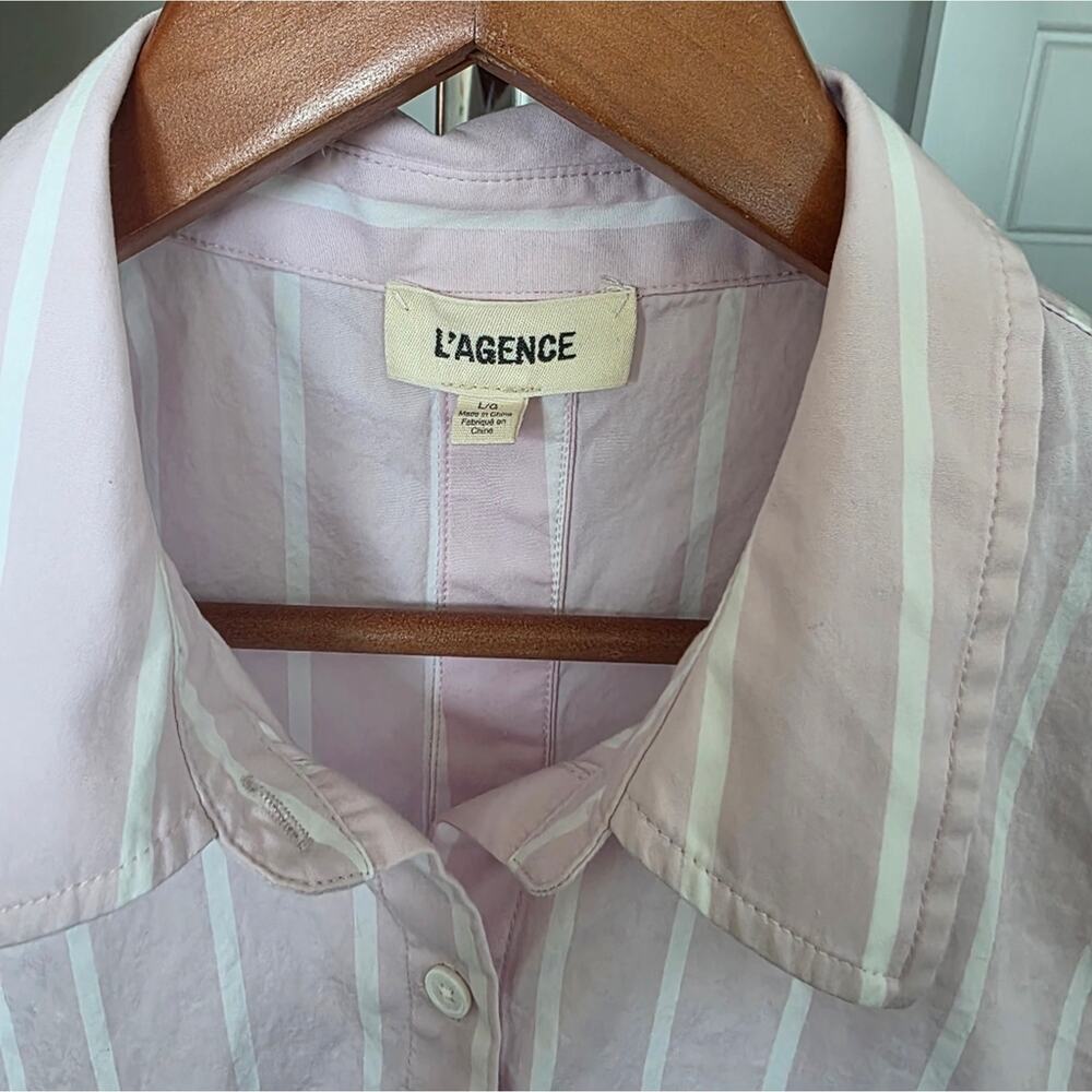 L'AGENCE Pink & White Striped Layla Tunic Blouse Size L - Picture 4 of 7